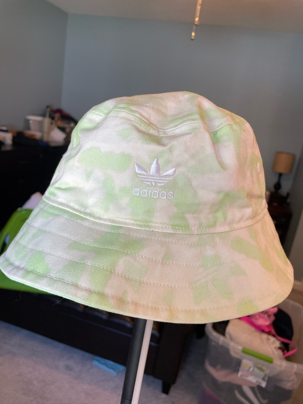 Unisex adidas Light Green and Cream Tie-Dye Trefoil Bucket Hat